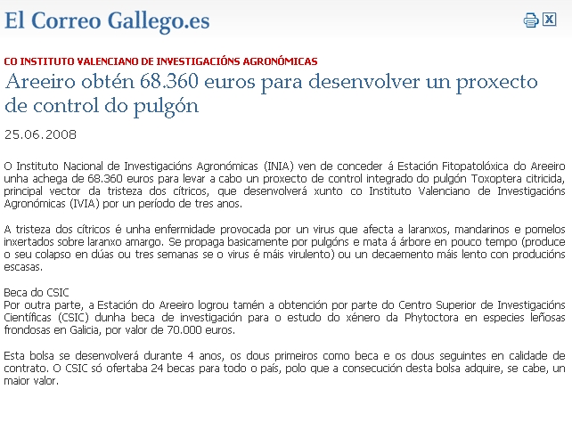 Areeiro obtiene 68.360 euros para desenvolver un proyecto de control del pulgn