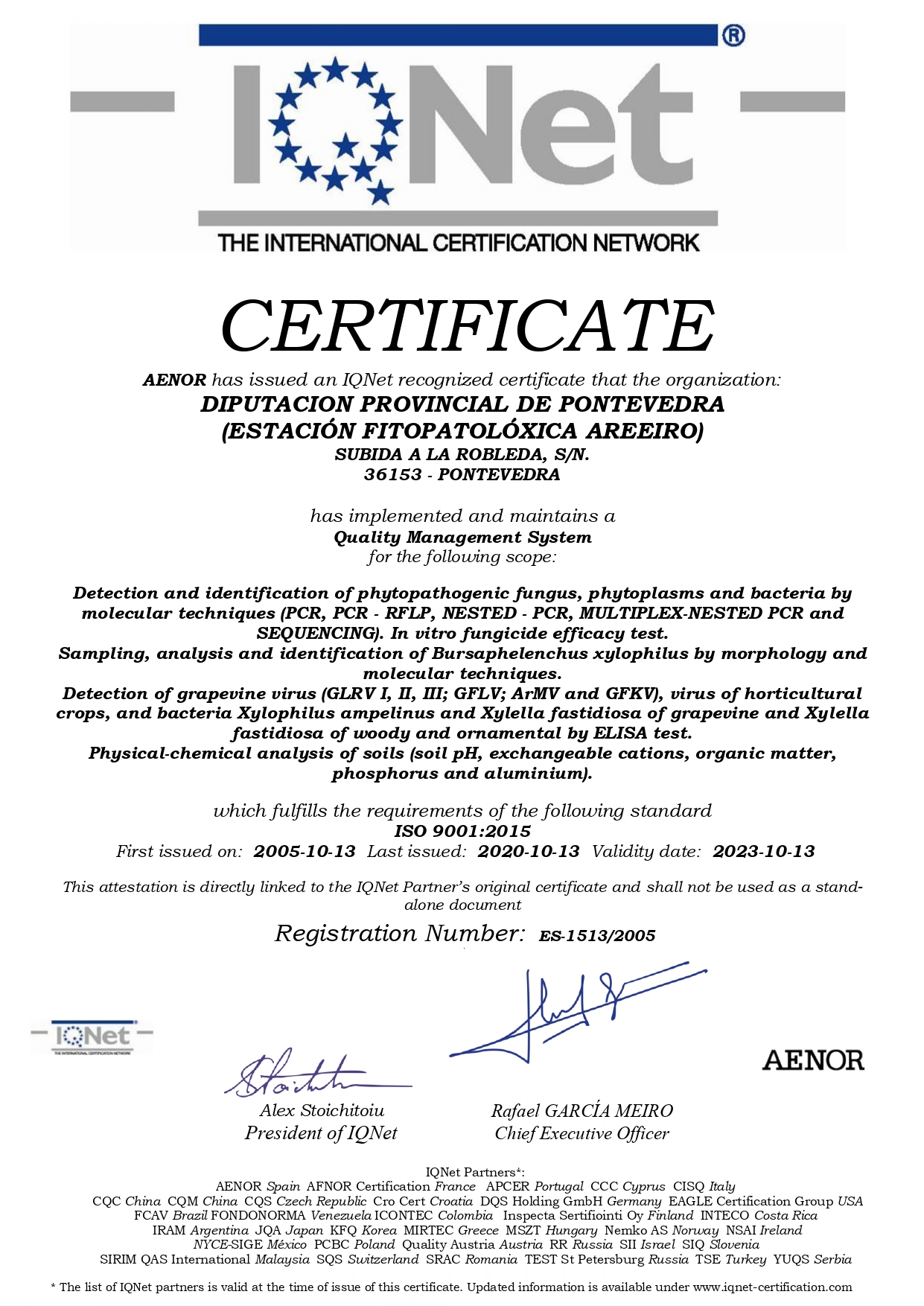 Certificado de acreditación de IQNet