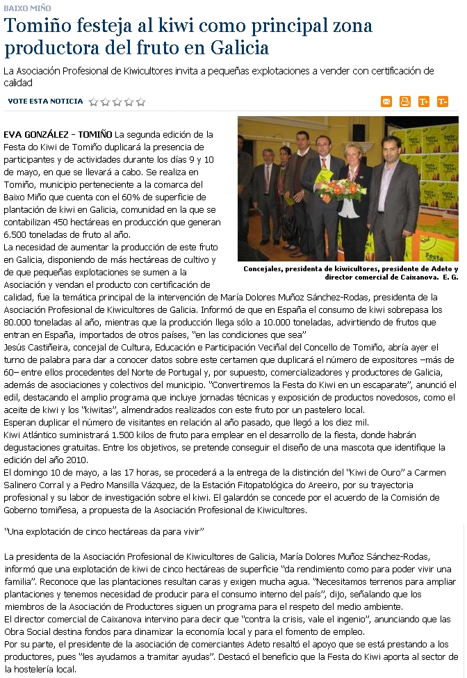Tomio festexa ao kiwi como principal zona produtora do froito en Galicia