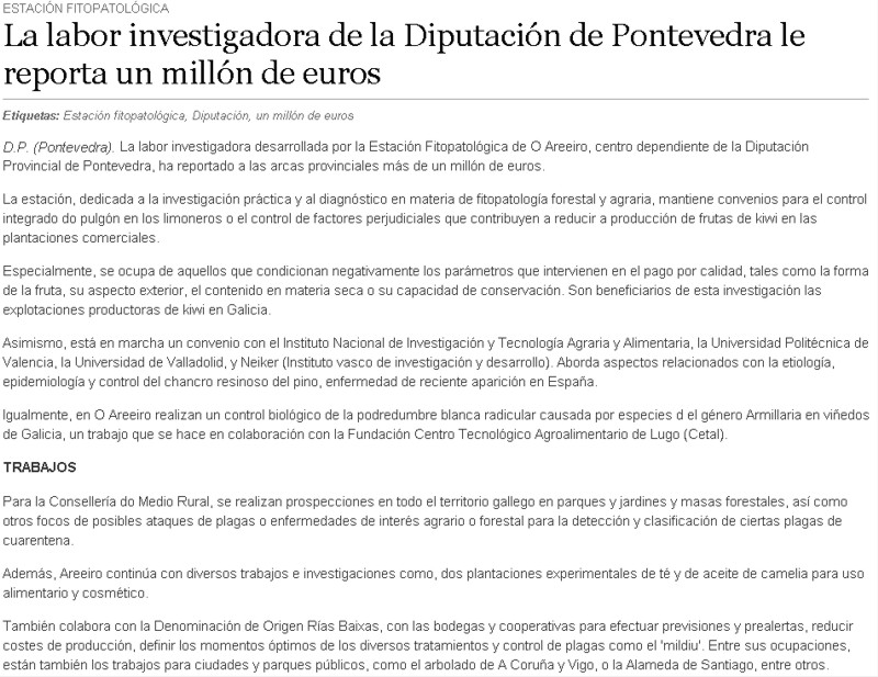 The researching task of the Diputacin de Pontevedra brings a million euros