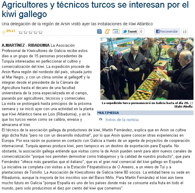 Agricultores y tcnicos turcos se interesan por el kiwi gallego