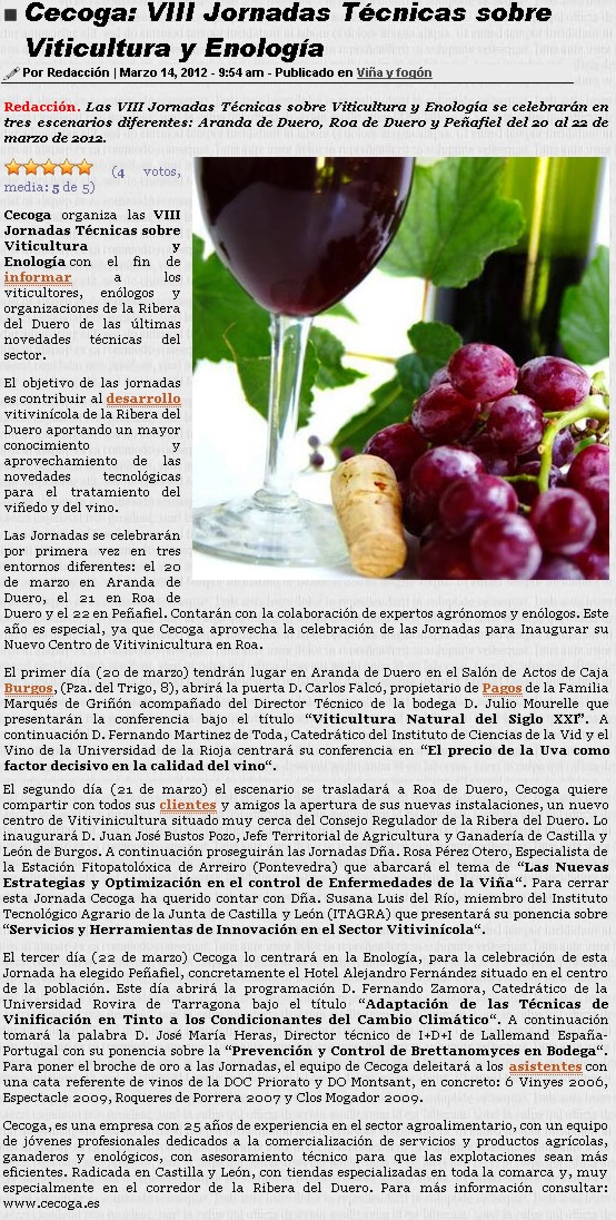 Cecoga: VIII Jornadas Tcnicas sobre Viticultura y Enologa